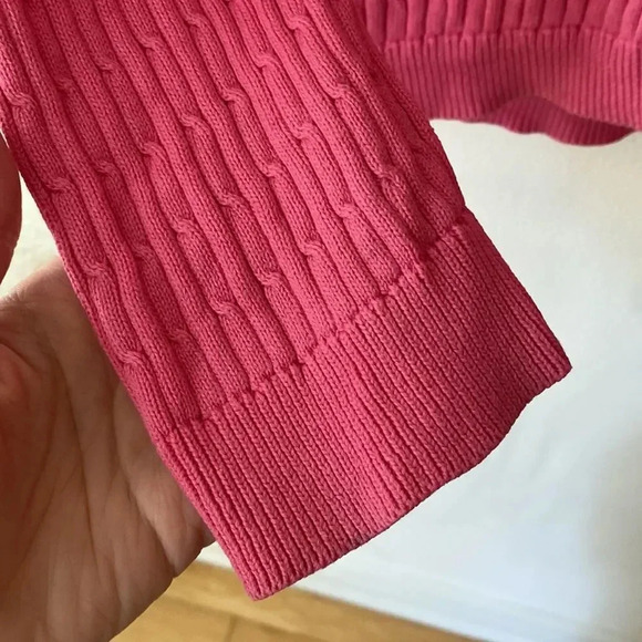 Liz Claiborne Braided Knit Collared Zip Up Sweater Pullover Cardigan Pink Size L - Picture 9 of 16